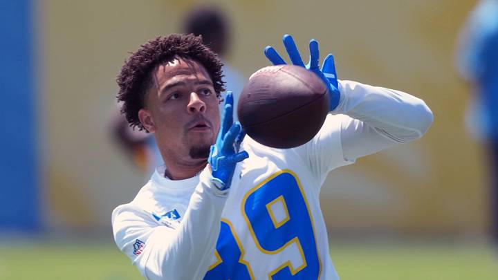 May 19, 2026; El Segundo, CA, USA; Los Angeles Chargers receiver Brenen Thompson (89) catches the ball during offseason workouts at The Bolt. Mandatory Credit: Kirby Lee-Imagn Images May 19, 2026; El Segundo, CA, USA; Los Angeles Chargers receiver Brenen Thompson (89) catches the ball during offseason workouts at The Bolt. Mandatory Credit: Kirby Lee-Imagn Images