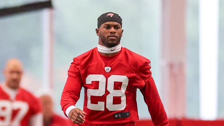 Jun 10, 2025; Tampa Bay, FL, USA; Tampa Bay Buccaneers safety Shilo Sanders (28) participates in mini camp at AdventHealth Training Center. Mandatory Credit: Nathan Ray Seebeck-Imagn Images