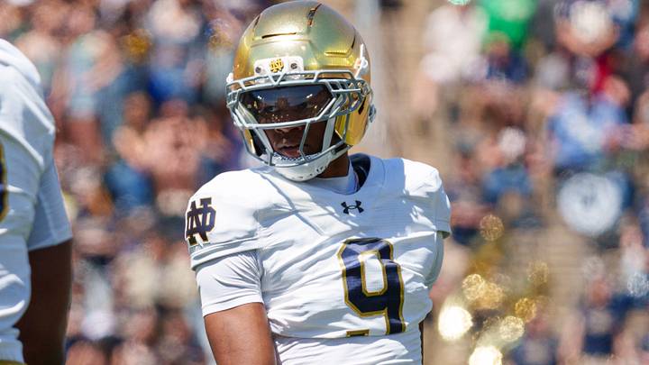 Notre Dame safety Brauntae Johnson during the Blue-Gold spring game at Notre Dame Stadium. Notre Dame safety Brauntae Johnson during the Blue-Gold spring game at Notre Dame Stadium.