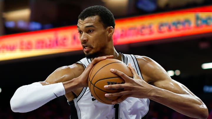 Mar 17, 2026; Sacramento, California, USA; San Antonio Spurs forward Victor Wembanyama (1) grabs a rebound during the third quarter against the Sacramento Kings at Golden 1 Center. Mandatory Credit: Sergio Estrada-Imagn Images Mar 17, 2026; Sacramento, California, USA; San Antonio Spurs forward Victor Wembanyama (1) grabs a rebound during the third quarter against the Sacramento Kings at Golden 1 Center. Mandatory Credit: Sergio Estrada-Imagn Images