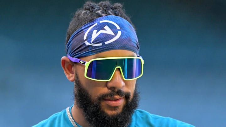 Seattle Mariners shortstop J.P. Crawford (3) warms up prior to the game against the Los Angeles Angels at Angel Stadium on July 24. Seattle Mariners shortstop J.P. Crawford (3) warms up prior to the game against the Los Angeles Angels at Angel Stadium on July 24.