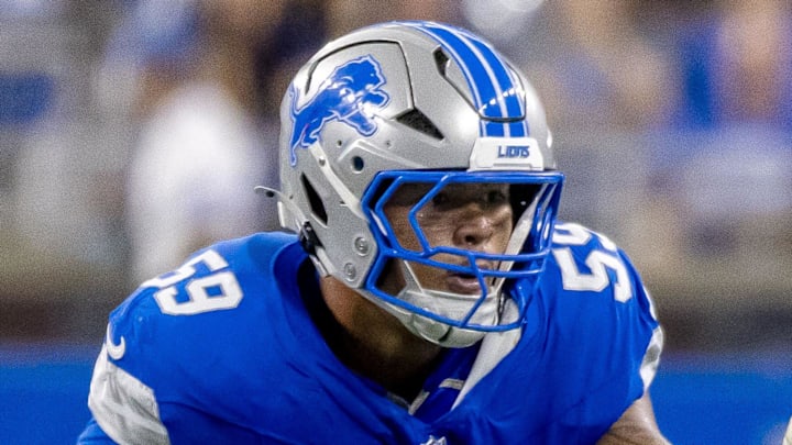 Detroit Lions offensive tackle Giovanni Manu (59).