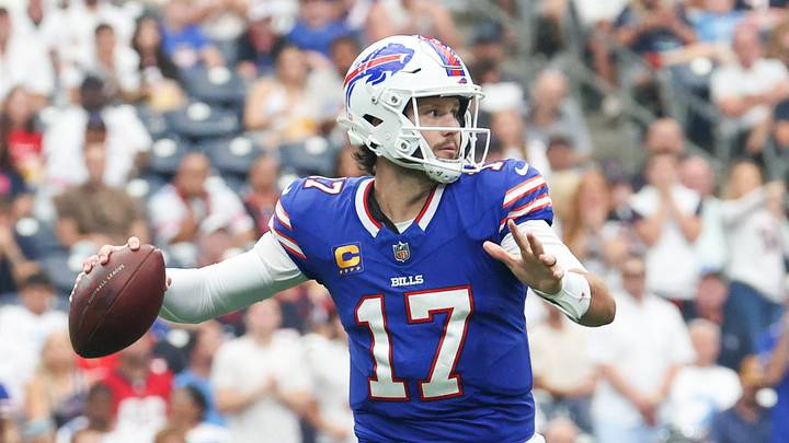 Sep 13, 2026; Houston, Texas, USA; Buffalo Bills quarterback Josh Allen (17) against the Houston Texans in the second half at Reliant Stadium. Mandatory Credit: Thomas Shea-Imagn Images