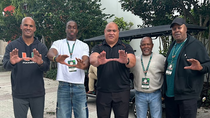 Oaks Christian edge Hayden Lowe posing for a photo at Miami. Former USC Trojans commit flipped to Miami