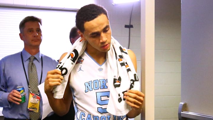 Apr 4, 2016; Houston, TX, USA; North Carolina Tar Heels guard Marcus Paige (5) reacts in the locker room after the game against the Villanova Wildcats in the championship game of the 2016 NCAA Men's Final Four at NRG Stadium. Villanova won 77-74. Mandatory Credit: Kevin Jairaj-Imagn Images Apr 4, 2016; Houston, TX, USA; North Carolina Tar Heels guard Marcus Paige (5) reacts in the locker room after the game against the Villanova Wildcats in the championship game of the 2016 NCAA Men's Final Four at NRG Stadium. Villanova won 77-74. Mandatory Credit: Kevin Jairaj-Imagn Images
