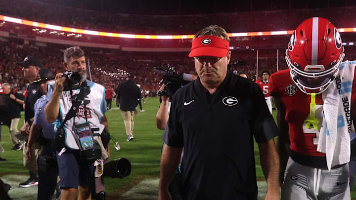 Sep 27, 2025; Athens, Georgia, USA; Georgia Bulldogs head coach Kirby Smart leaves the field after the game against the Alabama Crimson Tide at Sanford Stadium. Mandatory Credit: Brett Davis-Imagn Images Sep 27, 2025; Athens, Georgia, USA; Georgia Bulldogs head coach Kirby Smart leaves the field after the game against the Alabama Crimson Tide at Sanford Stadium. Mandatory Credit: Brett Davis-Imagn Images