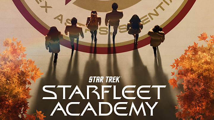 L-R: Karim Diané as Jay-Den Kraag, George Hawkins as Darem Reymi, Bella Shepard as Genesis Lythe, Sandro Rosta as Caleb Mir, Zoë Steiner as Tarima Sadal and Kerrice Brooks as Sam in art for season 1 of Star Trek: Starfleet Academy. Streaming on Paramount+. Photo Credit: Miller Mobley/Paramount+