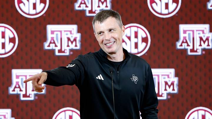 Oct 14, 2026; Birmingham, AL, USA; Texas A&M Aggies head coach Bucky McMillan speaks during the SEC Basketball Tipoff at Grand Bohemian Hotel Mountain Brook. Mandatory Credit: Butch Dill-Imagn Images Oct 14, 2026; Birmingham, AL, USA; Texas A&M Aggies head coach Bucky McMillan speaks during the SEC Basketball Tipoff at Grand Bohemian Hotel Mountain Brook. Mandatory Credit: Butch Dill-Imagn Images