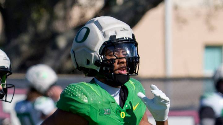 Oregon defensive back Brandon Finney Jr. works outas the Oregon Ducks practice at Barry University ahead of the Orange Bowl on Dec. 30, 2025, in Miami, Florida. Oregon defensive back Brandon Finney Jr. works outas the Oregon Ducks practice at Barry University ahead of the Orange Bowl on Dec. 30, 2025, in Miami, Florida.