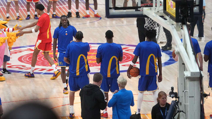 Players take the court for the McDonald's All-American boys high school basketball game featuring all of the top seniors in the country at Desert Diamond Arena in Glendale, on March 31, 2026.