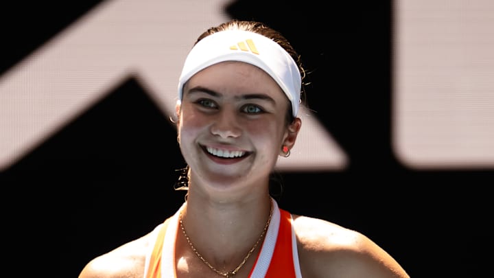 Iva Jovic smiles at the 2026 Australian Open Iva Jovic smiles at the 2026 Australian Open