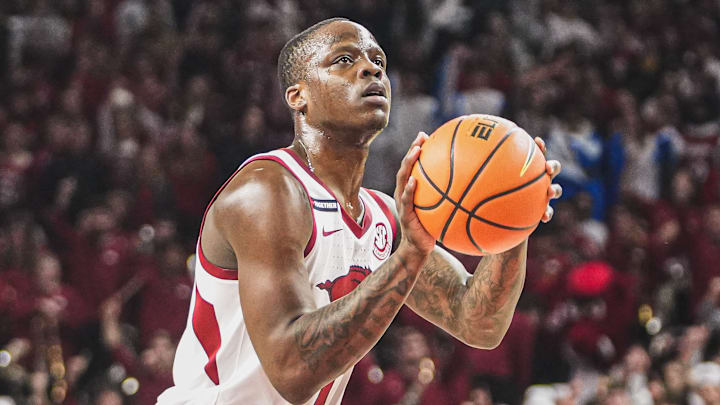 Arkansas Razorbacks guard Johnell Davis against the Missouri Tigers at Bud Walton Arena in Fayetteville, Ark.