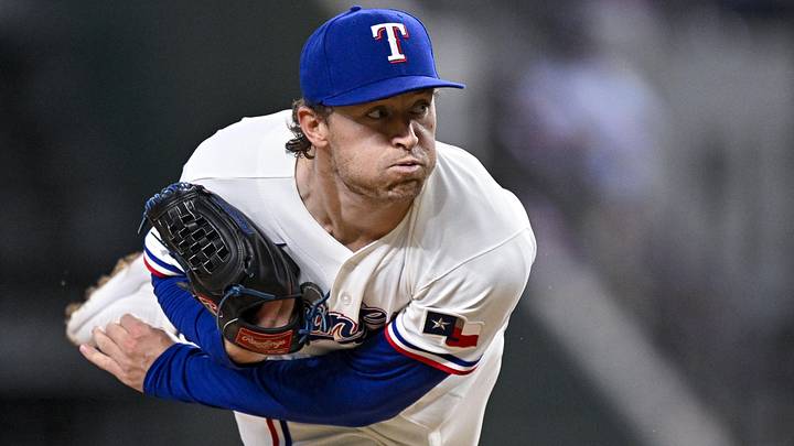 April 29, 2026; Arlington, Texas, USA; Texas Rangers relief pitcher Jacob Latz (67) pitches against the New York Yankees during the ninth inning at Globe Life Field. Mandatory Credit: Jerome Miron-Imagn Images