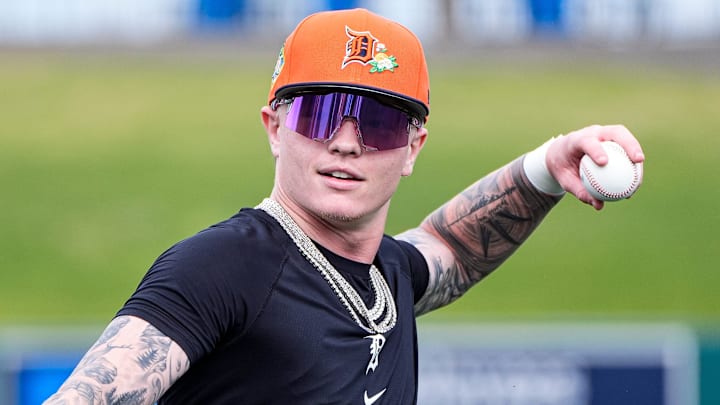 Detroit Tigers outfielder Max Clark practices during spring training at TigerTown in Lakeland, Fla. on Sunday, Feb. 15, 2026.