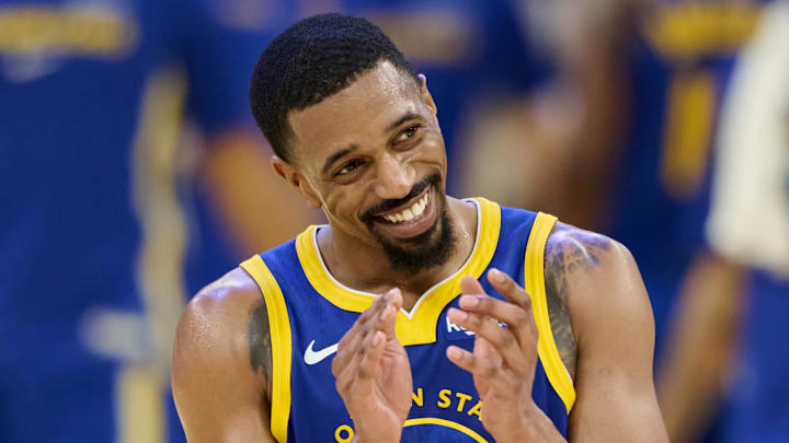 Jan 7, 2026; San Francisco, California, USA; Golden State Warriors guard De'Anthony Melton (8) reacts at the end of the game against the Milwaukee Bucks during the fourth quarter at Chase Center. Mandatory Credit: Robert Edwards-Imagn Images