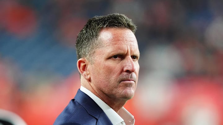 Dec 2, 2024; Denver, Colorado, USA; Denver Broncos general manager George Paton before the game against the Cleveland Browns at Empower Field at Mile High. Mandatory Credit: Ron Chenoy-Imagn Images Dec 2, 2024; Denver, Colorado, USA; Denver Broncos general manager George Paton before the game against the Cleveland Browns at Empower Field at Mile High. Mandatory Credit: Ron Chenoy-Imagn Images