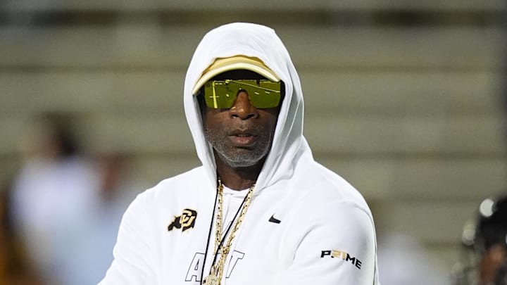 Sep 20, 2025; Boulder, Colorado, USA; Colorado Buffaloes head coach Deion Sanders before the game against the Wyoming Cowboys at Folsom Field. Mandatory Credit: Ron Chenoy-Imagn Images