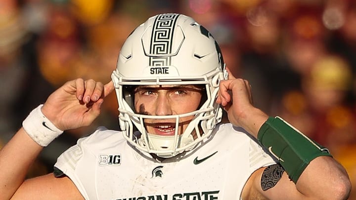 Nov 1, 2025; Minneapolis, Minnesota, USA; Michigan State Spartans quarterback Alessio Milivojevic (11) calls a play against the Minnesota Golden Gophers during the second half at Huntington Bank Stadium. Mandatory Credit: Matt Krohn-Imagn Images Nov 1, 2025; Minneapolis, Minnesota, USA; Michigan State Spartans quarterback Alessio Milivojevic (11) calls a play against the Minnesota Golden Gophers during the second half at Huntington Bank Stadium. Mandatory Credit: Matt Krohn-Imagn Images