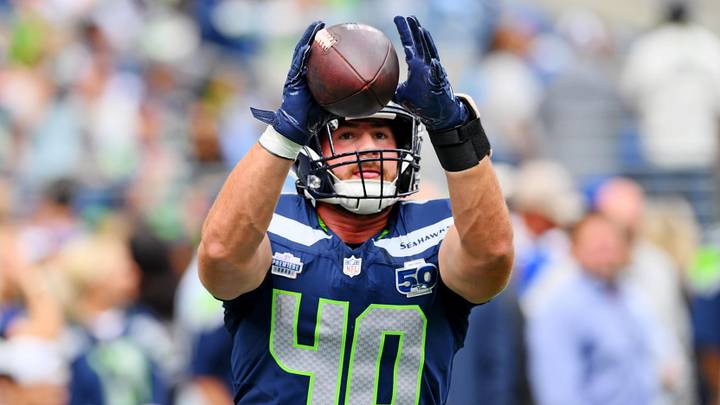 Sep 7, 2025; Seattle, Washington, USA; Seattle Seahawks fullback Robbie Ouzts (40) warms up before the game against the San Francisco 49ers at Lumen Field. Mandatory Credit: Steven Bisig-Imagn Images Sep 7, 2025; Seattle, Washington, USA; Seattle Seahawks fullback Robbie Ouzts (40) warms up before the game against the San Francisco 49ers at Lumen Field. Mandatory Credit: Steven Bisig-Imagn Images