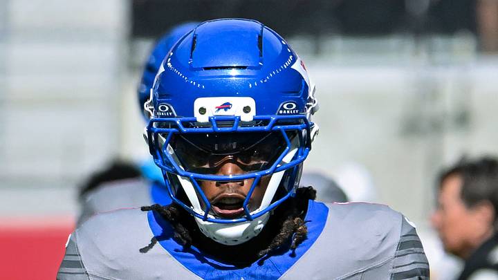 Sep 27, 2026; Orchard Park, New York, USA; Buffalo Bills cornerback Maxwell Hairston (1) warms up before a game against the Los Angeles Chargers at New Highmark Stadium. Mandatory Credit: Mark Konezny-Imagn Images