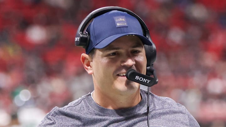 Seattle Seahawks head coach Mike MacDonald on the sideline against the Atlanta Falcons.
