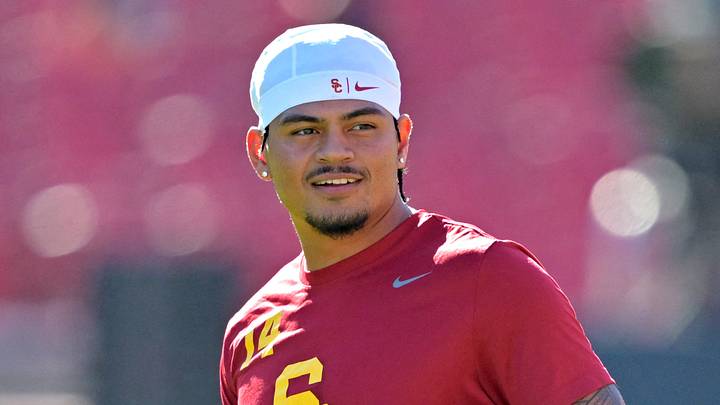 Oct 11, 2025; Los Angeles, California, USA; USC Trojans quarterback Jayden Maiava (14) warms up prior to the game against the Michigan Wolverines at United Airlines Field at the Los Angeles Memorial Coliseum. Mandatory Credit: Jayne Kamin-Oncea-Imagn Images Oct 11, 2025; Los Angeles, California, USA; USC Trojans quarterback Jayden Maiava (14) warms up prior to the game against the Michigan Wolverines at United Airlines Field at the Los Angeles Memorial Coliseum. Mandatory Credit: Jayne Kamin-Oncea-Imagn Images