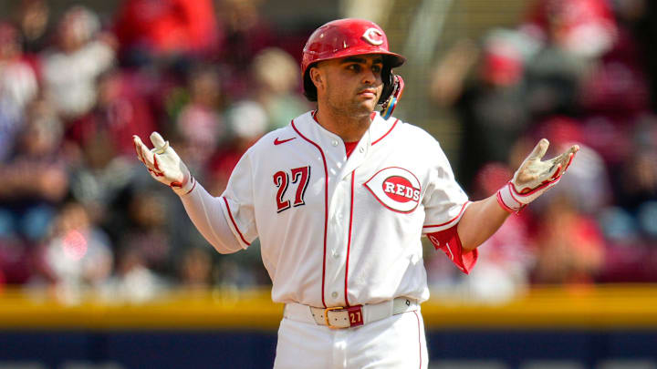 Cincinnati Reds designated hitter Sal Stewart (27) celebrates