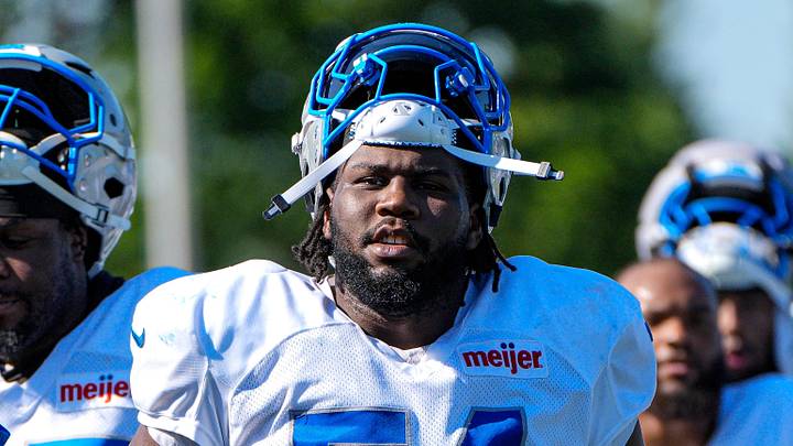 Detroit Lions defensive tackle Alim McNeill (54) walks off the field after practice during training camp at Meijer Performance Center in Allen Park on Monday, August 3, 2026. Detroit Lions defensive tackle Alim McNeill (54) walks off the field after practice during training camp at Meijer Performance Center in Allen Park on Monday, August 3, 2026.