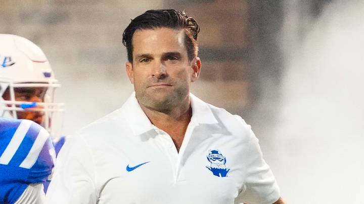 Aug 30, 2024; Durham, North Carolina, USA; Duke Blue Devils head coach Manny Diaz runs out onto the field before the game against the Elon Phoenix at Wallace Wade Stadium. Mandatory Credit: James Guillory-USA TODAY Sports Aug 30, 2024; Durham, North Carolina, USA; Duke Blue Devils head coach Manny Diaz runs out onto the field before the game against the Elon Phoenix at Wallace Wade Stadium. Mandatory Credit: James Guillory-USA TODAY Sports