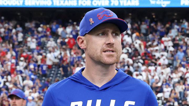 Sep 13, 2026; Houston, Texas, USA;  Buffalo Bills head coach Joe Brady reacts after the game against the Houston Texans at Reliant Stadium.  Mandatory Credit: Troy Taormina-Imagn Images
