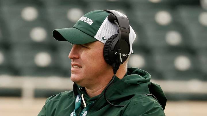 April 18, 2026; East Lansing, Mich.; Michigan State head coach Pat Fitzgerald watches the action going on during MSU's "Spring Showcase" at Spartan Stadium. April 18, 2026; East Lansing, Mich.; Michigan State head coach Pat Fitzgerald watches the action going on during MSU's "Spring Showcase" at Spartan Stadium.