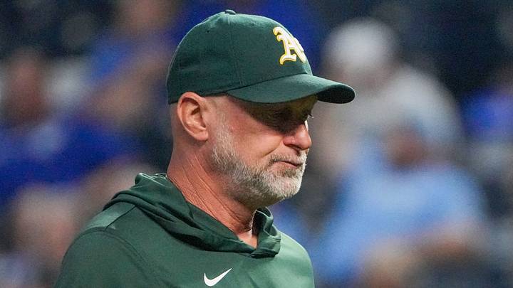 Aug 19, 2026; Kansas City, Missouri, USA; Athletics manager Mark Kotsay (7) returns to the dugout after a pitching change against the Kansas City Royals during the sixth inning at Kauffman Stadium. Mandatory Credit: Denny Medley-Imagn Images Aug 19, 2026; Kansas City, Missouri, USA; Athletics manager Mark Kotsay (7) returns to the dugout after a pitching change against the Kansas City Royals during the sixth inning at Kauffman Stadium. Mandatory Credit: Denny Medley-Imagn Images