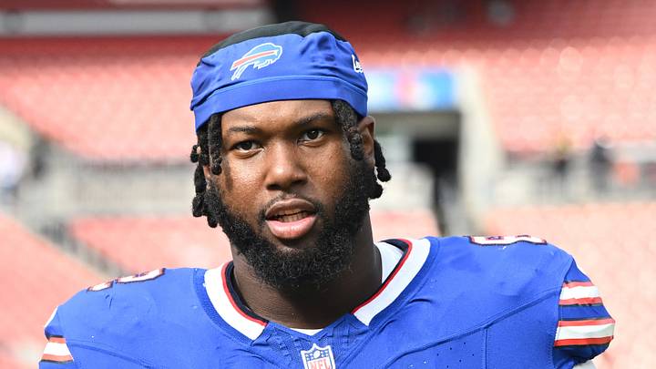 Aug 22, 2026; Cleveland, Ohio, USA; Buffalo Bills center Sedrick van Pran-Granger (62) during the second half at Huntington Bank Field. Mandatory Credit: Ken Blaze-Imagn Images
