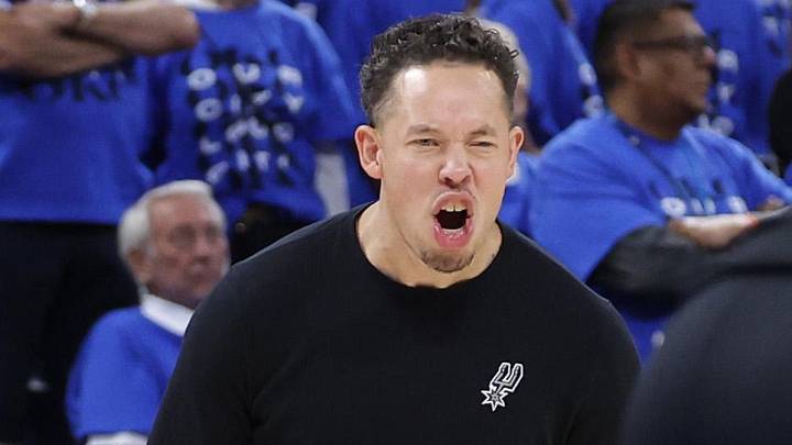May 30, 2026; Oklahoma City, Oklahoma, USA; San Antonio Spurs head coach Mitch Johnson reacts in the fourth quarter against the Oklahoma City Thunder during game seven of the western conference finals for the 2026 NBA playoffs at Paycom Center. Mandatory Credit: Alonzo Adams-Imagn Images