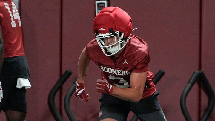 Parker Livingstone (3) runs drills during an Oklahoma (OU) football practice in Norman, Okla., on Wednesday, March 25, 2026. Parker Livingstone (3) runs drills during an Oklahoma (OU) football practice in Norman, Okla., on Wednesday, March 25, 2026.