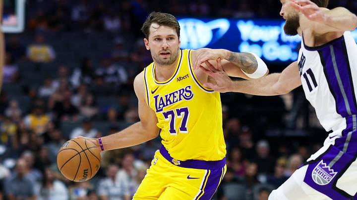 Oct 5, 2026; Sacramento, California, USA; Los Angeles Lakers guard Luka Doncic (77) drives with the ball against Sacramento Kings forward Domantas Sabonis (11) during the first quarter at Golden 1 Center. Mandatory Credit: Sergio Estrada-Imagn Images Oct 5, 2026; Sacramento, California, USA; Los Angeles Lakers guard Luka Doncic (77) drives with the ball against Sacramento Kings forward Domantas Sabonis (11) during the first quarter at Golden 1 Center. Mandatory Credit: Sergio Estrada-Imagn Images