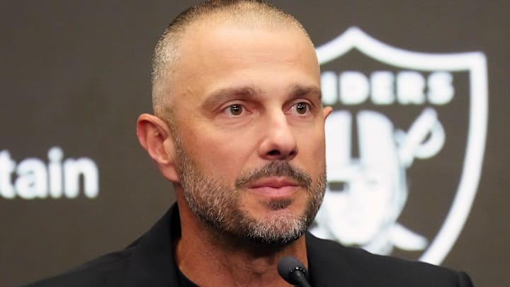 Feb 10, 2026; Henderson, NV, USA;  Las Vegas Raiders general manager John Spytek at press conference at Intermountain Health Performance Center. Mandatory Credit: Kirby Lee-Imagn Images