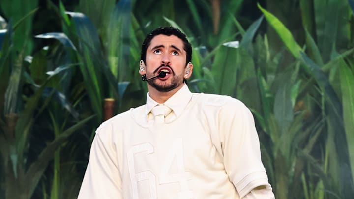 Bad Bunny performs at the Super Bowl LX halftime show