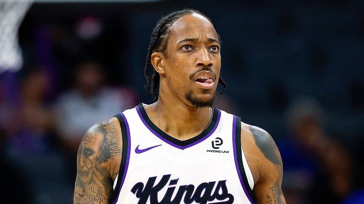 Oct 8, 2025; Sacramento, California, USA; Sacramento Kings guard/forward Demar Derozan (10) reacts during the first quarter against the Toronto Raptors at Golden 1 Center. Mandatory Credit: Sergio Estrada-Imagn Images Oct 8, 2025; Sacramento, California, USA; Sacramento Kings guard/forward Demar Derozan (10) reacts during the first quarter against the Toronto Raptors at Golden 1 Center. Mandatory Credit: Sergio Estrada-Imagn Images