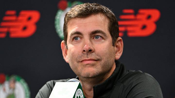 September 15, 2026; Boston, Massachusetts, USA; Boston Celtics president of basketball operations Brad Stevens look on during a press conference at The Auerbach Center at Boston Landing. Mandatory Credit: Eric Canha-Imagn Images