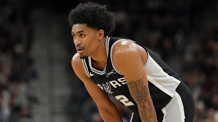 Mar 21, 2026; San Antonio, Texas, USA; San Antonio Spurs guard Dylan Harper (2) looks over in the first half against the Indiana Pacers at Frost Bank Center. Mandatory Credit: Daniel Dunn-Imagn Images Mar 21, 2026; San Antonio, Texas, USA; San Antonio Spurs guard Dylan Harper (2) looks over in the first half against the Indiana Pacers at Frost Bank Center. Mandatory Credit: Daniel Dunn-Imagn Images