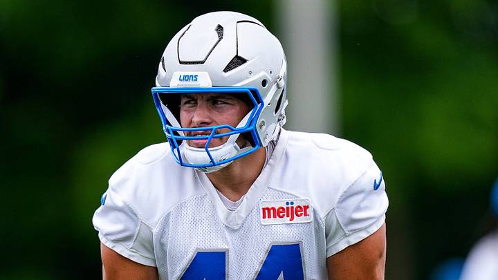 Detroit Lions linebacker Malcolm Rodriguez (44) practices during mini camp at Meijer Performance Center in Allen Park on Wednesday, June 17, 2026. Detroit Lions linebacker Malcolm Rodriguez (44) practices during mini camp at Meijer Performance Center in Allen Park on Wednesday, June 17, 2026.