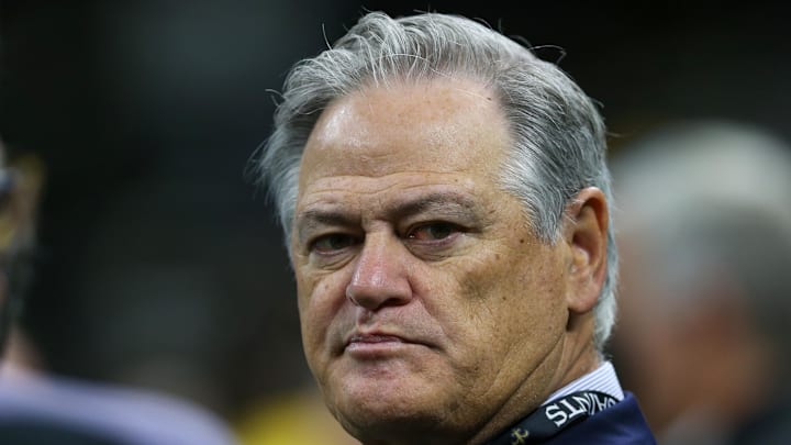 Nov 20, 2022; New Orleans, Louisiana, USA; New Orleans Saints general manager and executive vice president Mickey Loomis before the game against the Los Angeles Rams at the Caesars Superdome. Mandatory Credit: Chuck Cook-Imagn Images