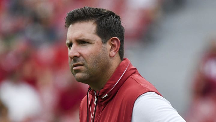 Sep 7, 2024; Tuscaloosa, Alabama, USA;  Alabama offensive coordinator and quarterbacks coach Nick Sheridan watches his quarterbacks warm up at Bryant-Denny Stadium before a game against the South Florida Bulls. Mandatory Credit: Gary Cosby Jr.-Imagn Images
