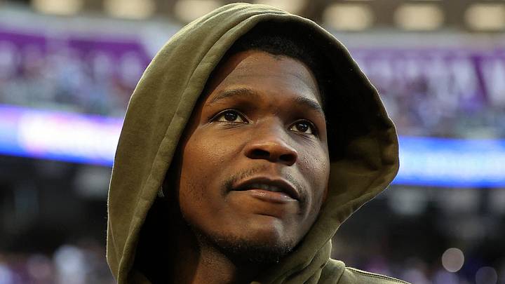 Jan 15, 2023; Minneapolis, Minnesota, USA; Minnesota Timberwolves guard Anthony Edwards looks on before a wild card game between the Minnesota Vikings and the New York Giants at U.S. Bank Stadium. Mandatory Credit: Matt Krohn-USA TODAY Sports