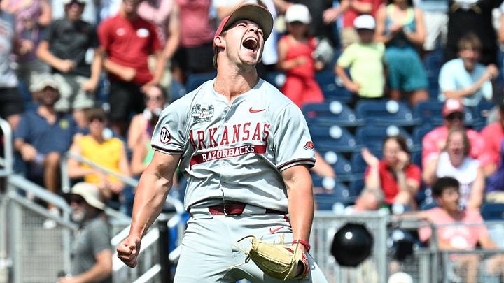 Gage Wood (14) celebrates at the end of the eighth inning against the Murray State Racers at Charles Schwab Field. Gage Wood (14) celebrates at the end of the eighth inning against the Murray State Racers at Charles Schwab Field.