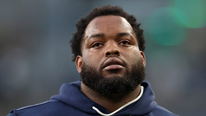 Anthony Bradford of the Seattle Seahawks warms up Anthony Bradford of the Seattle Seahawks warms up