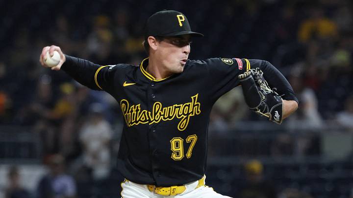 Jul 28, 2026; Pittsburgh, Pennsylvania, USA; Pittsburgh Pirates relief pitcher Ron Marinaccio (97) pitches against the Arizona Diamondbacks during the ninth inning at PNC Park. Mandatory Credit: Charles LeClaire-Imagn Images Jul 28, 2026; Pittsburgh, Pennsylvania, USA; Pittsburgh Pirates relief pitcher Ron Marinaccio (97) pitches against the Arizona Diamondbacks during the ninth inning at PNC Park. Mandatory Credit: Charles LeClaire-Imagn Images