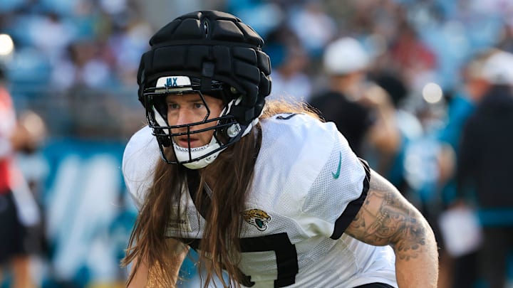 Jacksonville Jaguars linebacker Dennis Gardeck (57) warms up during an NFL scrimmage event at EverBank Stadium, Friday, Aug. 1, 2025, in Jacksonville, Fla. [Corey Perrine/Florida Times-Union]