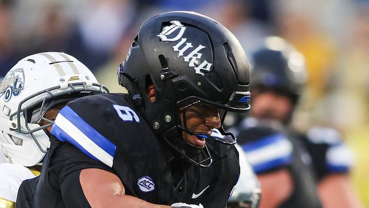 Oct 10, 2026; Atlanta, Georgia, USA; Duke Blue Devils wide receiver Jonah Burton (6) runs after a catch against the Georgia Tech Yellow Jackets in the fourth quarter at Bobby Dodd Stadium at Hyundai Field. Mandatory Credit: Brett Davis-Imagn Images Oct 10, 2026; Atlanta, Georgia, USA; Duke Blue Devils wide receiver Jonah Burton (6) runs after a catch against the Georgia Tech Yellow Jackets in the fourth quarter at Bobby Dodd Stadium at Hyundai Field. Mandatory Credit: Brett Davis-Imagn Images